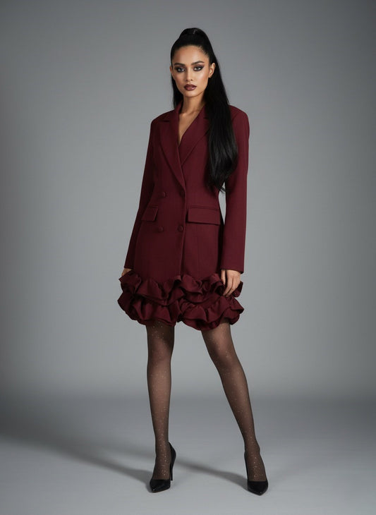 Ruffle Hem Double-Breasted Blazer Dress