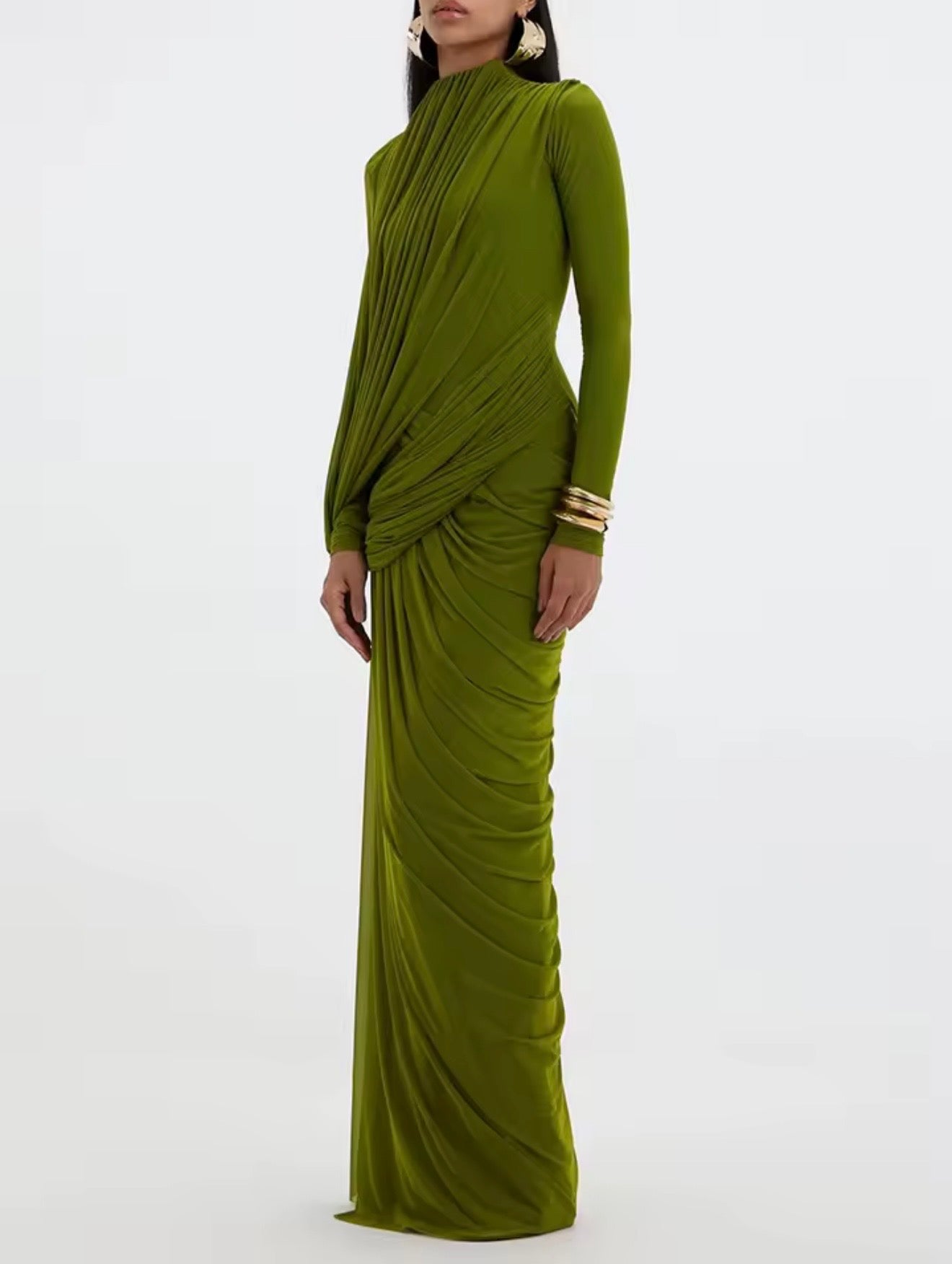 Amora Modest Green Wrap Evening Dress