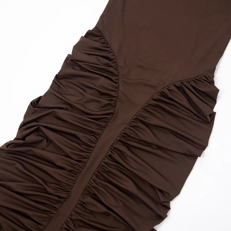 Elsa Backless Ruched Midi Dress - Brown