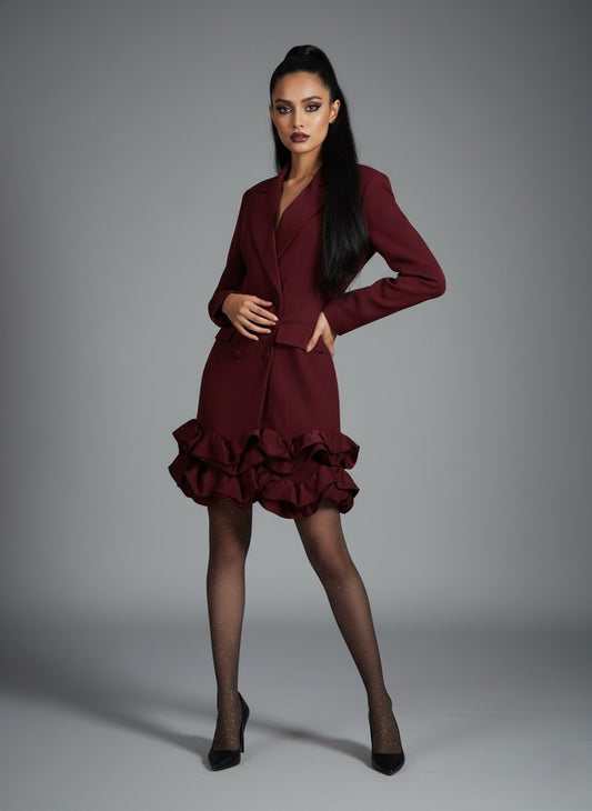 Ruffle Hem Double-Breasted Blazer Dress