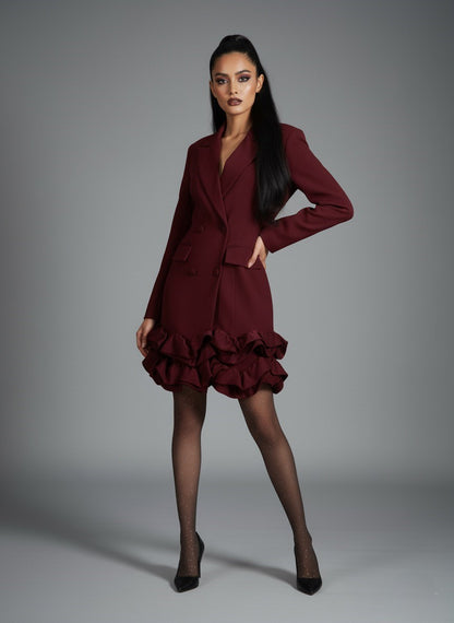 Ruffle Hem Double-Breasted Blazer Dress