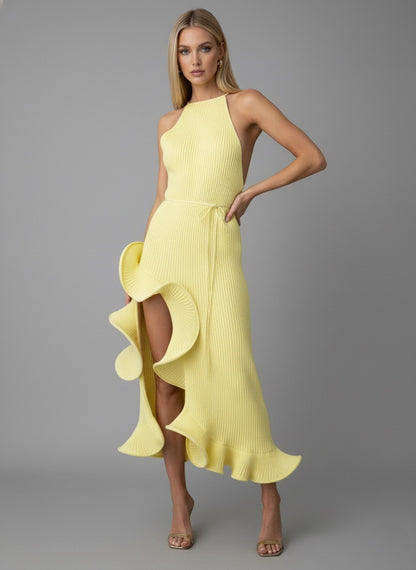 Laila Ruffle Hem Ribbed Sleeveless Dress