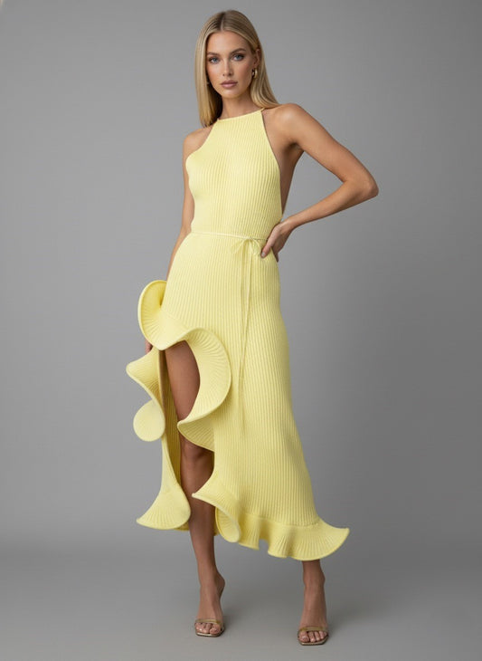 Laila Ruffle Hem Ribbed Sleeveless Dress