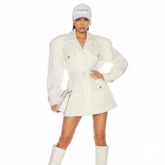Tina Oversized Four Pockets Jacket - White