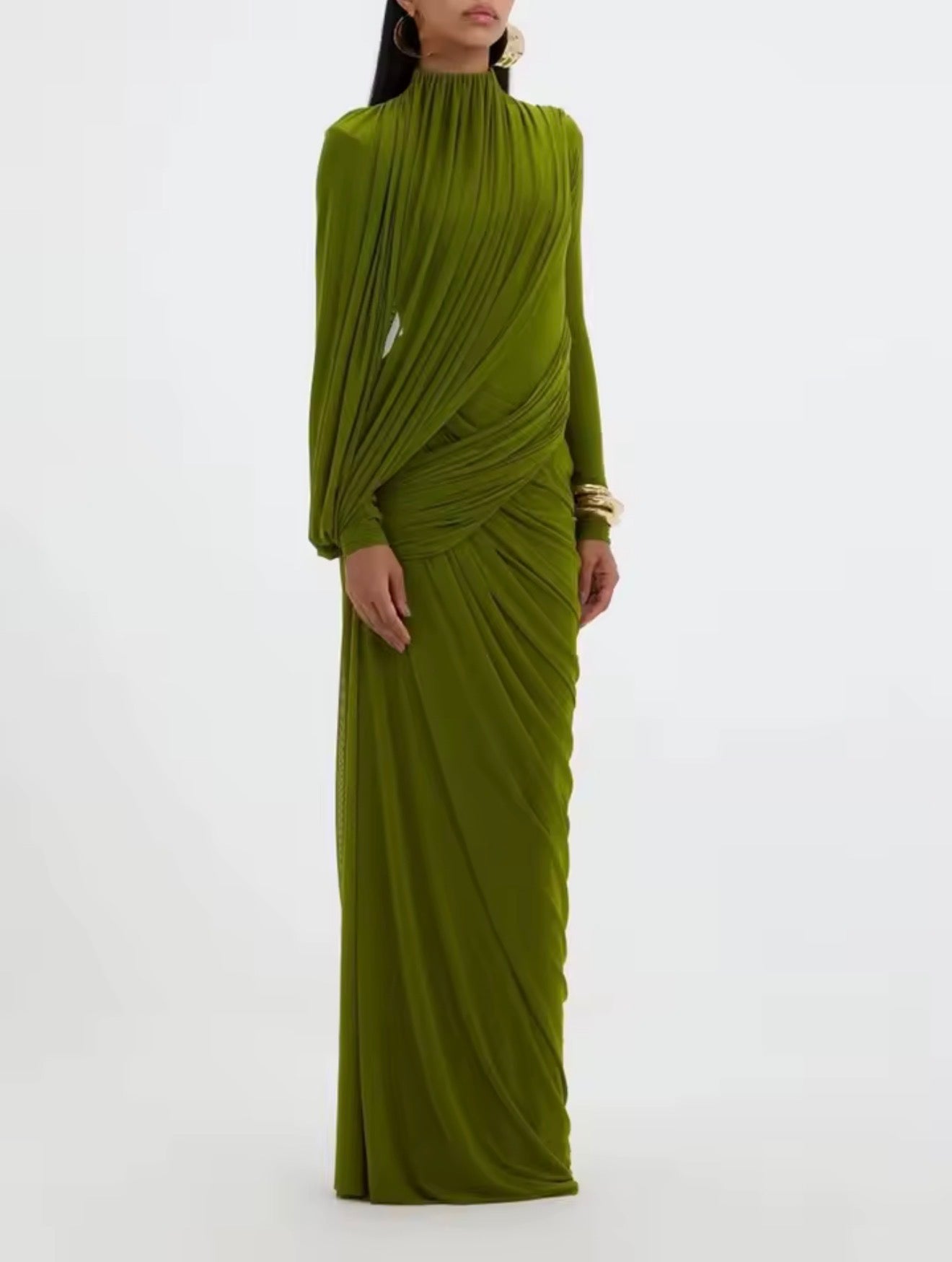 Amora Modest Green Wrap Evening Dress