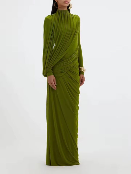 Amora Modest Green Wrap Evening Dress
