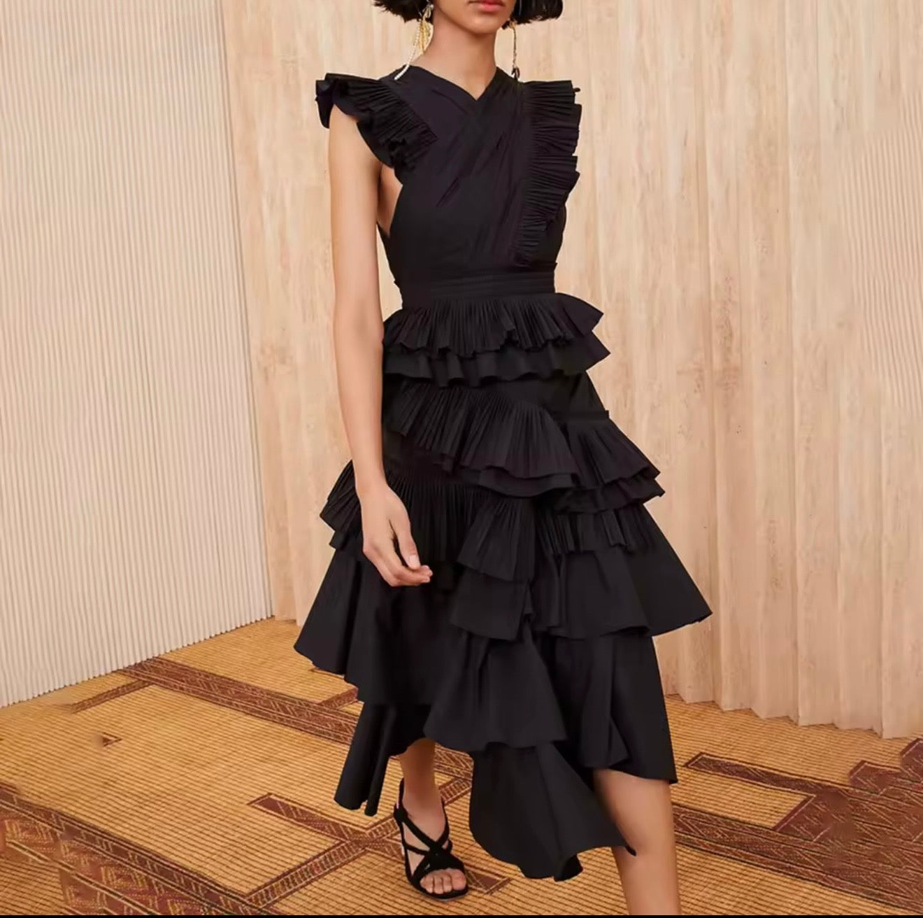 Kenza Ruffle Sleeveless Midi Dress
