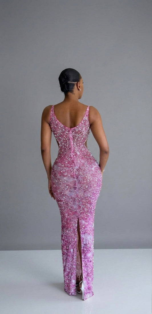 Brittney Pink Gems Evening Dress