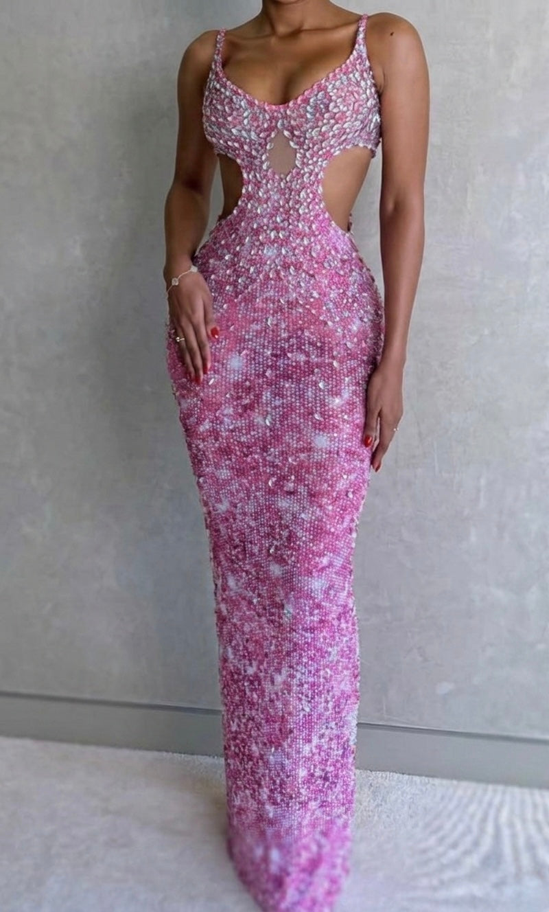 Brittney Pink Gems Evening Dress