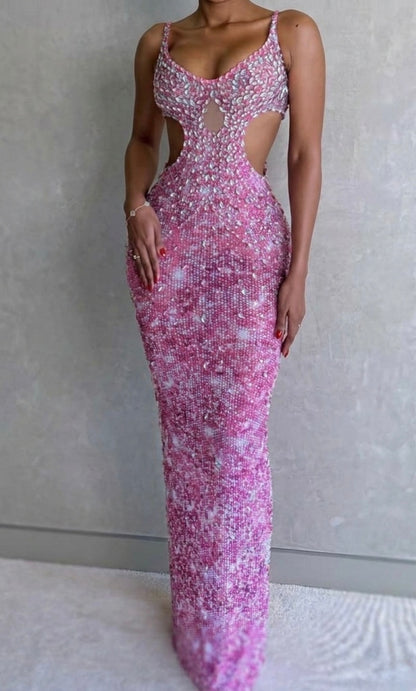 Brittney Pink Gems Evening Dress
