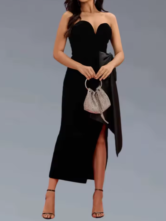 Sindy Oversized Bow Midi Evening Dress