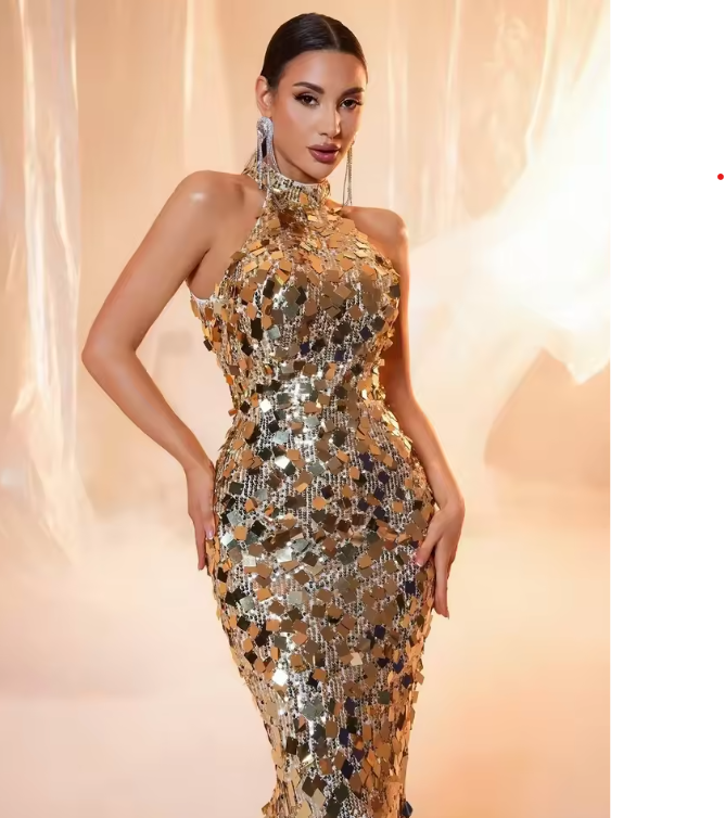 Gia Golden Sleeveless Long  Evening Dress