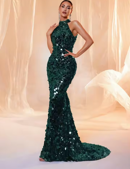 Gia Golden Sleeveless Long  Evening Dress