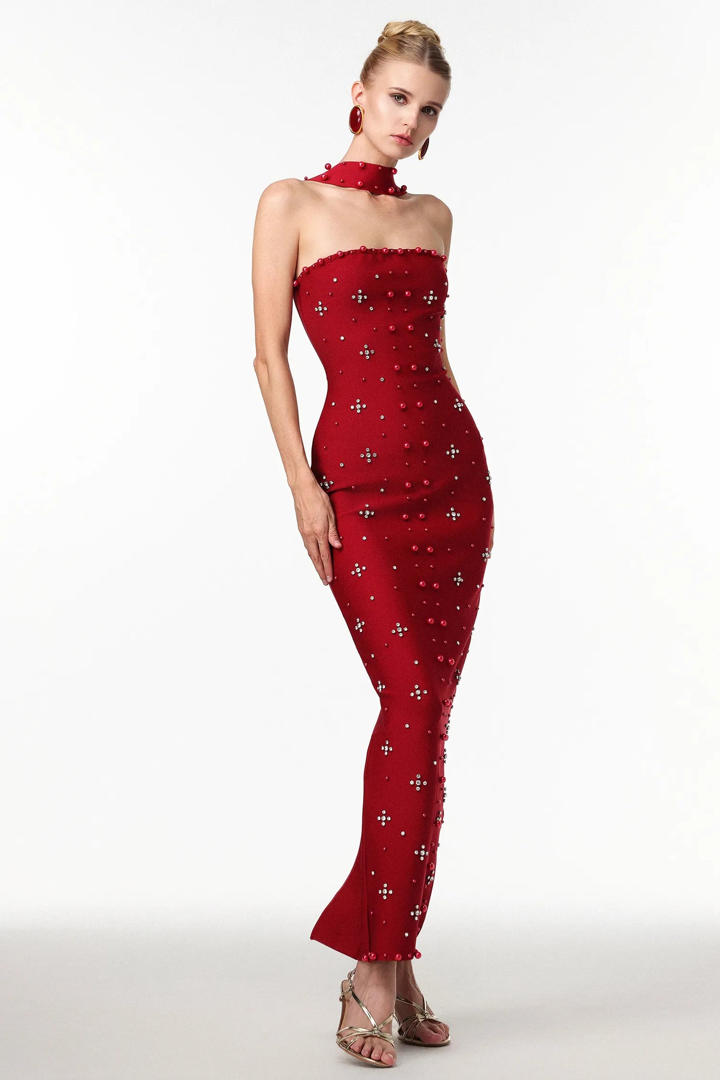 Mona Diamonte Sleeveless Long Evening Dress