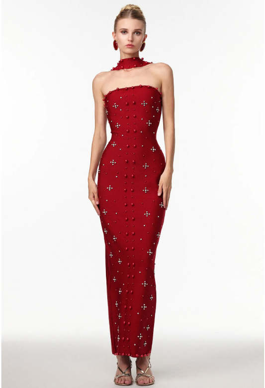 Mona Diamonte Sleeveless Long Evening Dress