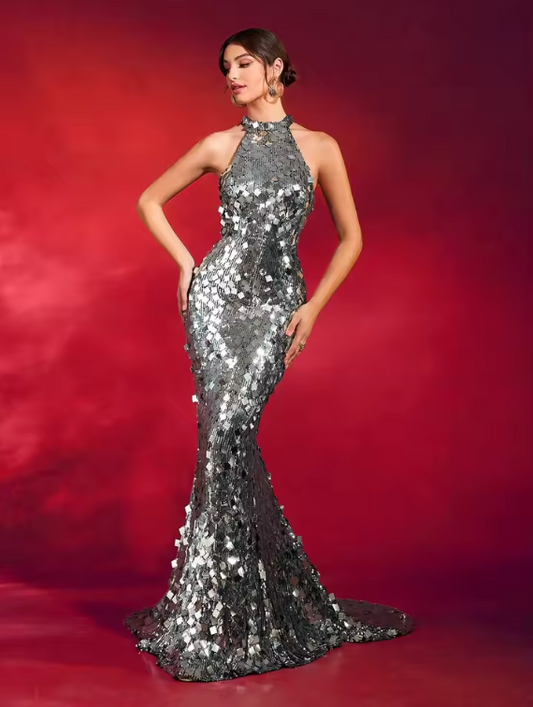 Gia Golden Sleeveless Long  Evening Dress